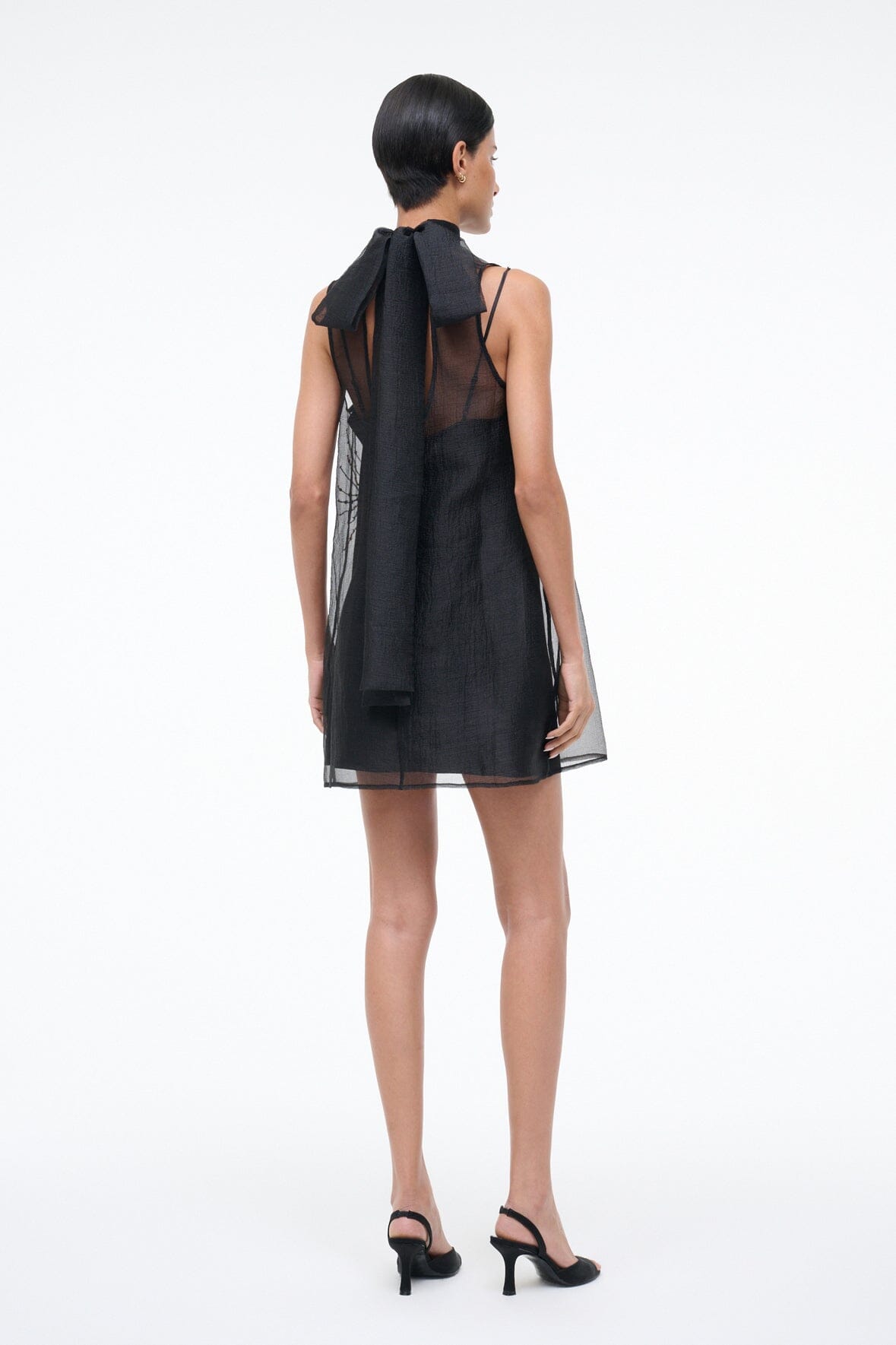 STAUD Sale Albee Mini Dress In Sheer Black Beaded Organza