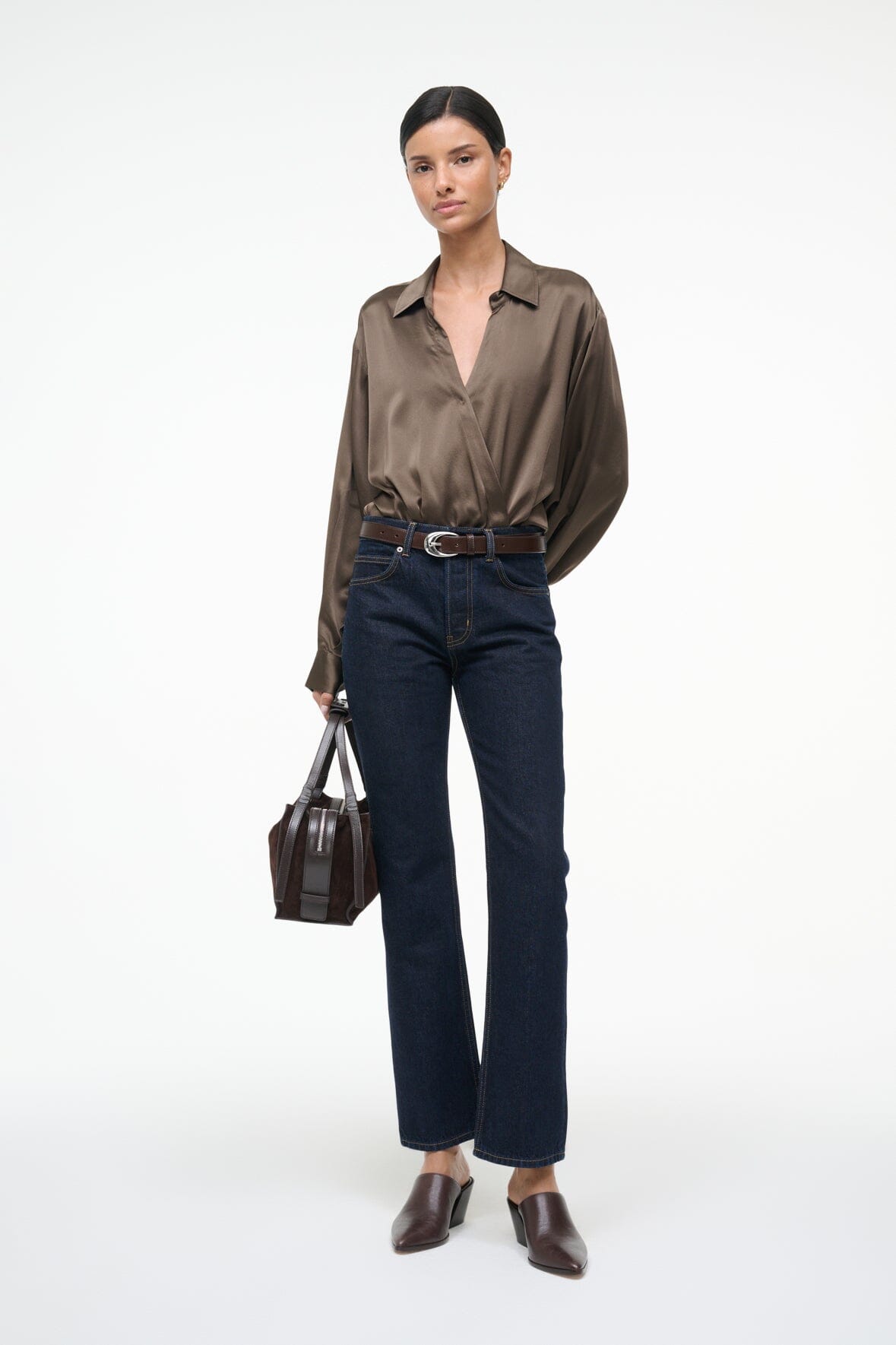 STAUD Sale Eve Silk Bodysuit Taupe
