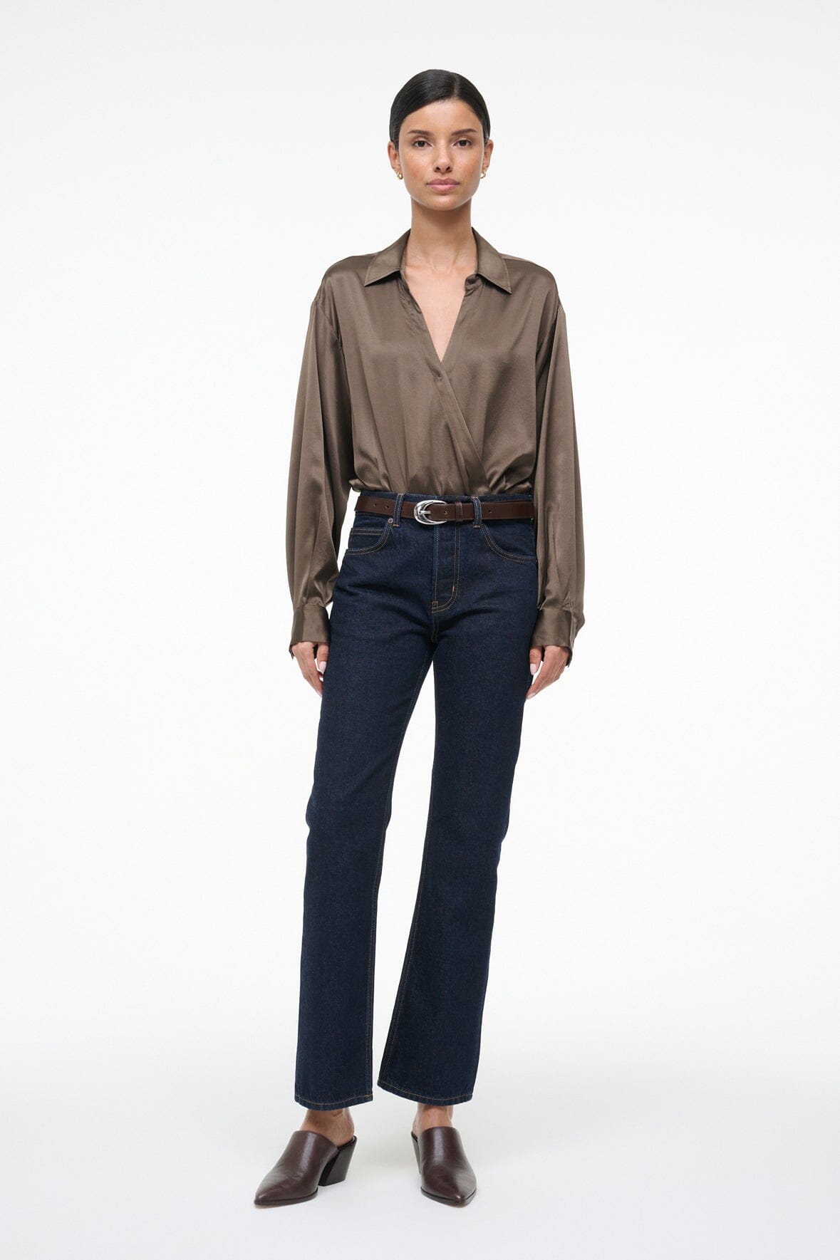 STAUD Sale Eve Silk Bodysuit Taupe