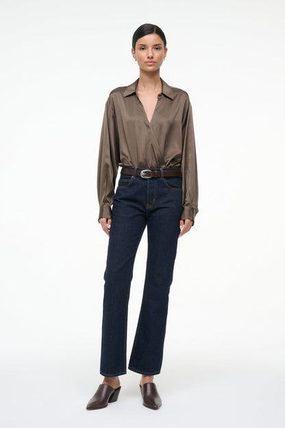 STAUD Sale Eve Silk Bodysuit Taupe