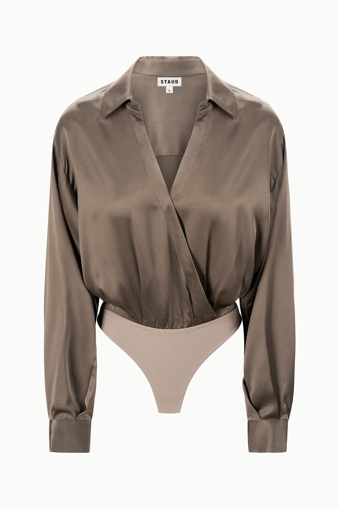 STAUD Sale Eve Silk Bodysuit Taupe