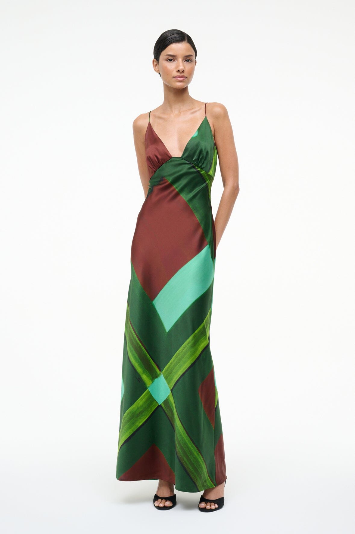 STAUD Sale Hank Silk Dress Emerald Prism