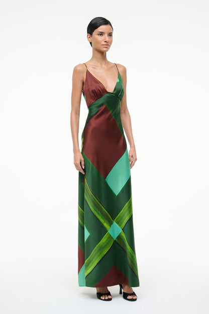 STAUD Sale Hank Silk Dress Emerald Prism