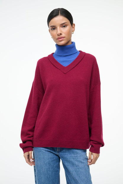 STAUD Sale Doris Cashmere Sweater Crimson Sapphire