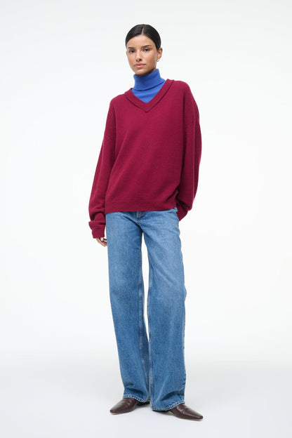 STAUD Sale Doris Cashmere Sweater Crimson Sapphire