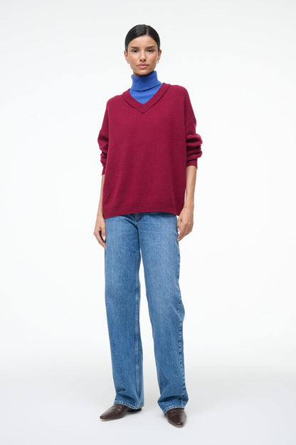 STAUD Sale Doris Cashmere Sweater Crimson Sapphire