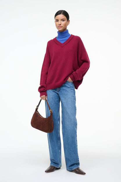 STAUD Sale Doris Cashmere Sweater Crimson Sapphire