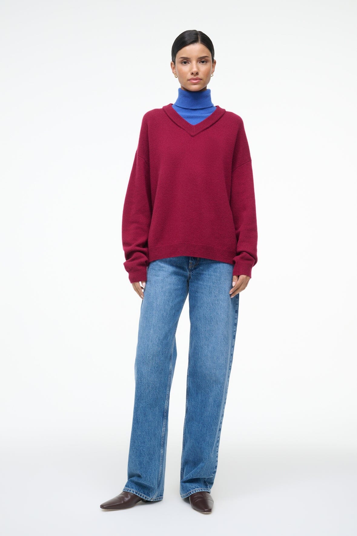 STAUD Sale Doris Cashmere Sweater Crimson Sapphire