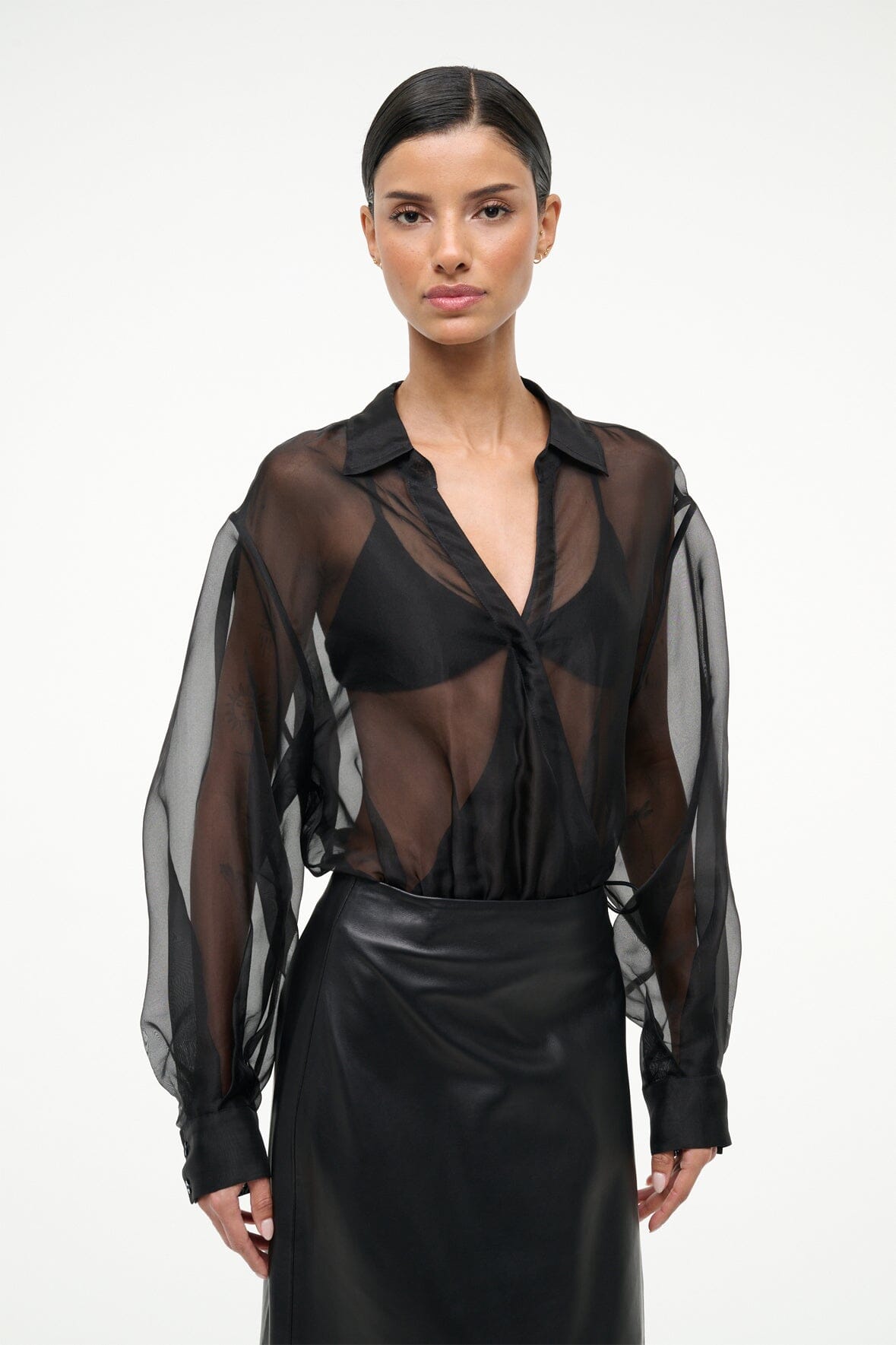 STAUD Sale Eve Silk Bodysuit Black