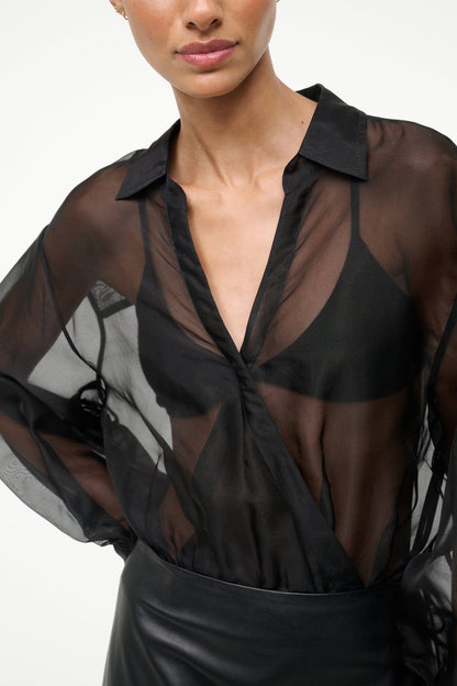 STAUD Sale Eve Silk Bodysuit Black