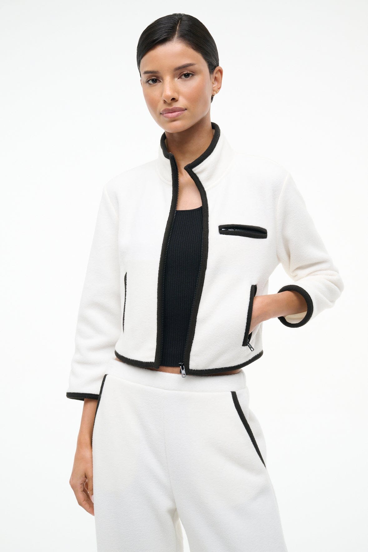 STAUD Sale Jeter Jacket Ivory Black