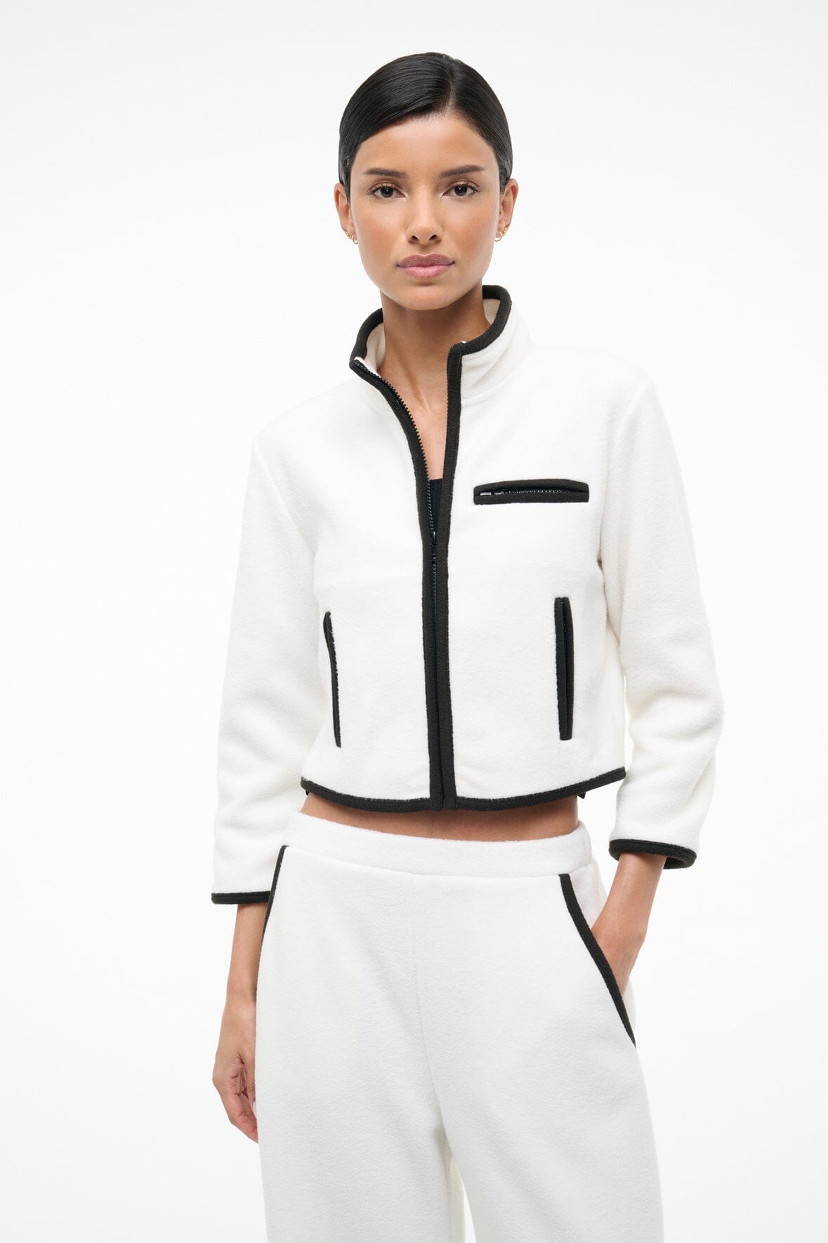 STAUD Sale Jeter Jacket Ivory Black
