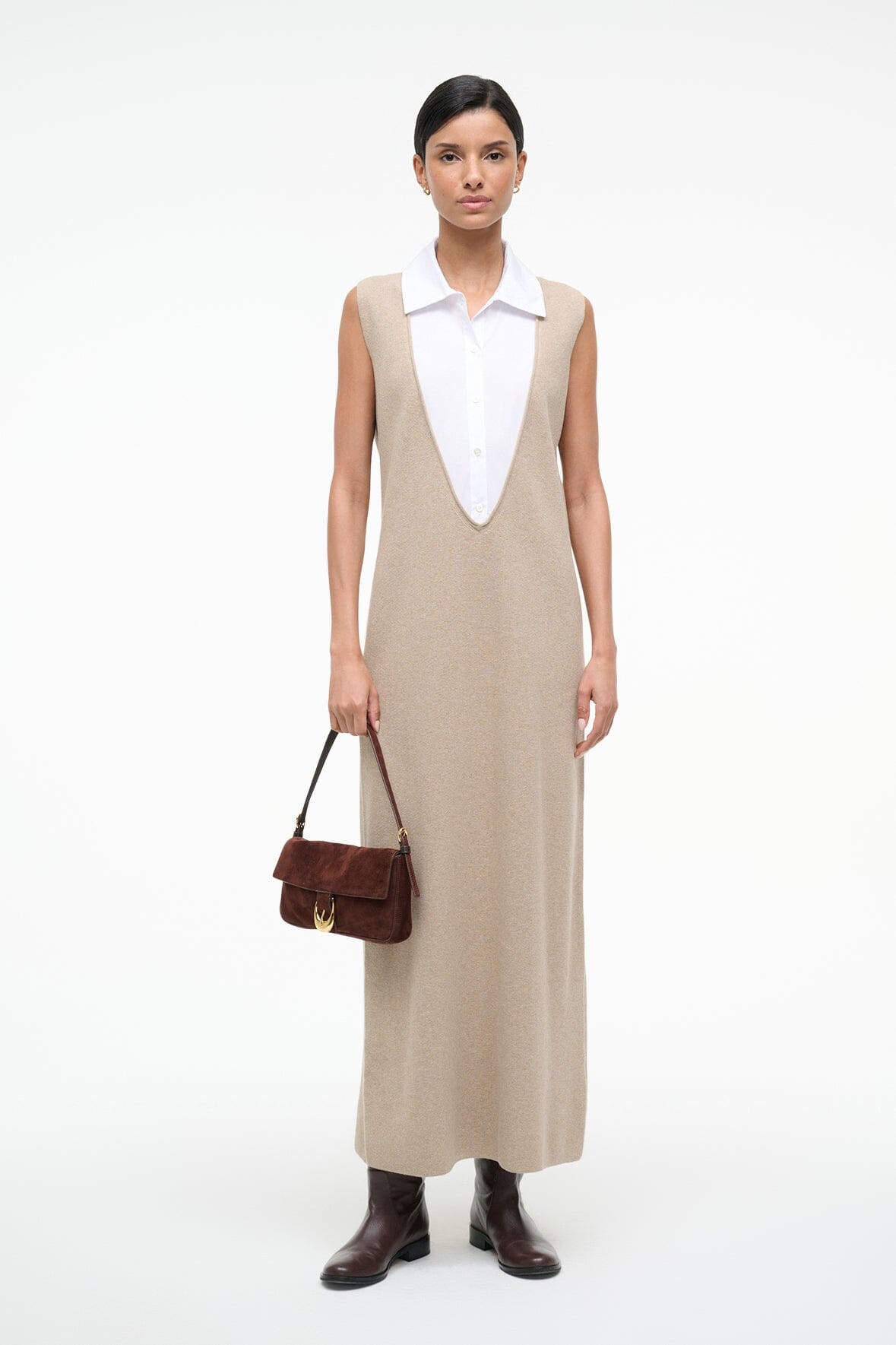STAUD Sale Leslie Dress Sand/White