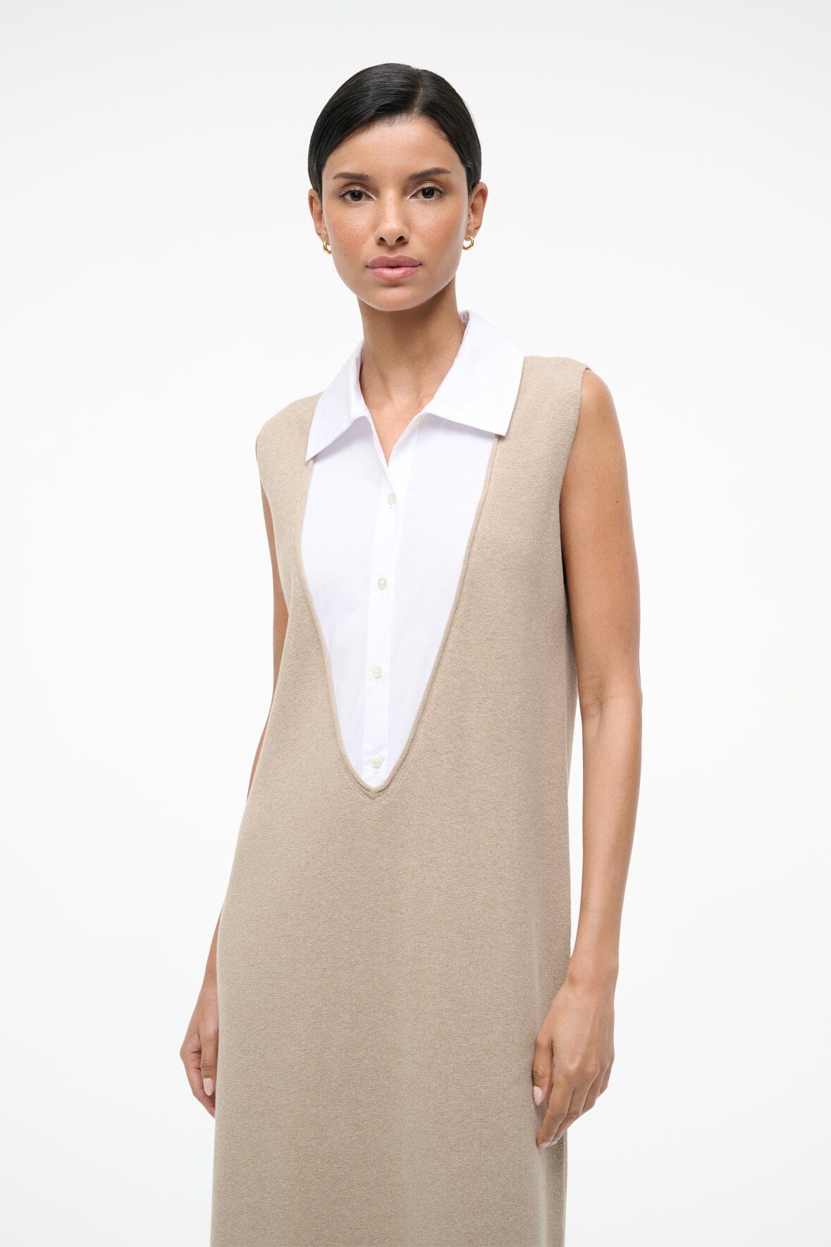 STAUD Sale Leslie Dress Sand/White