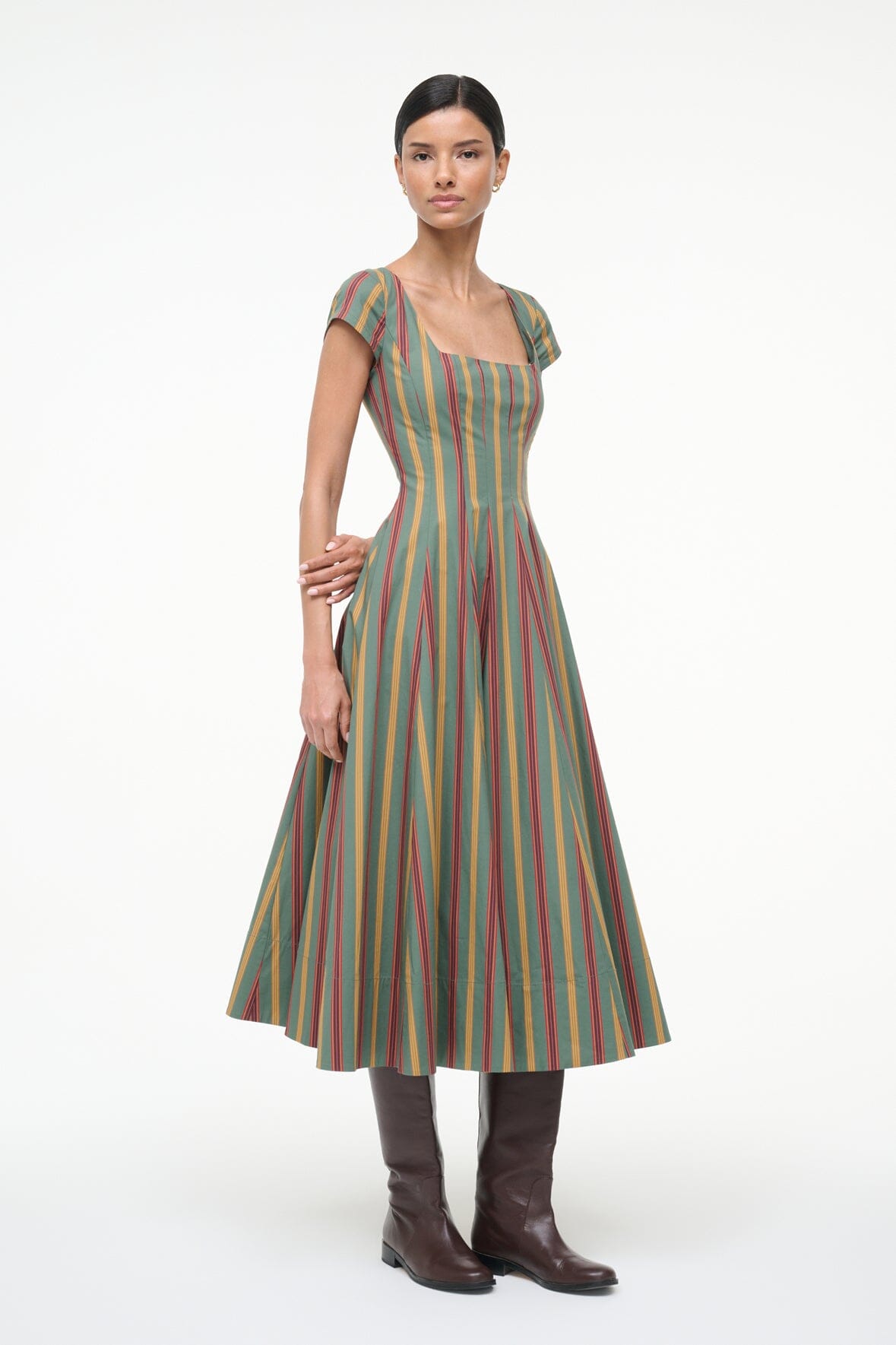 STAUD Sale Short Sleeve Wells Dress Trailblazer Stripe