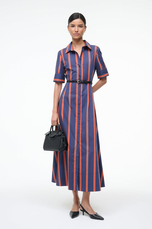 STAUD Sale Joan Dress Railroad Stripe