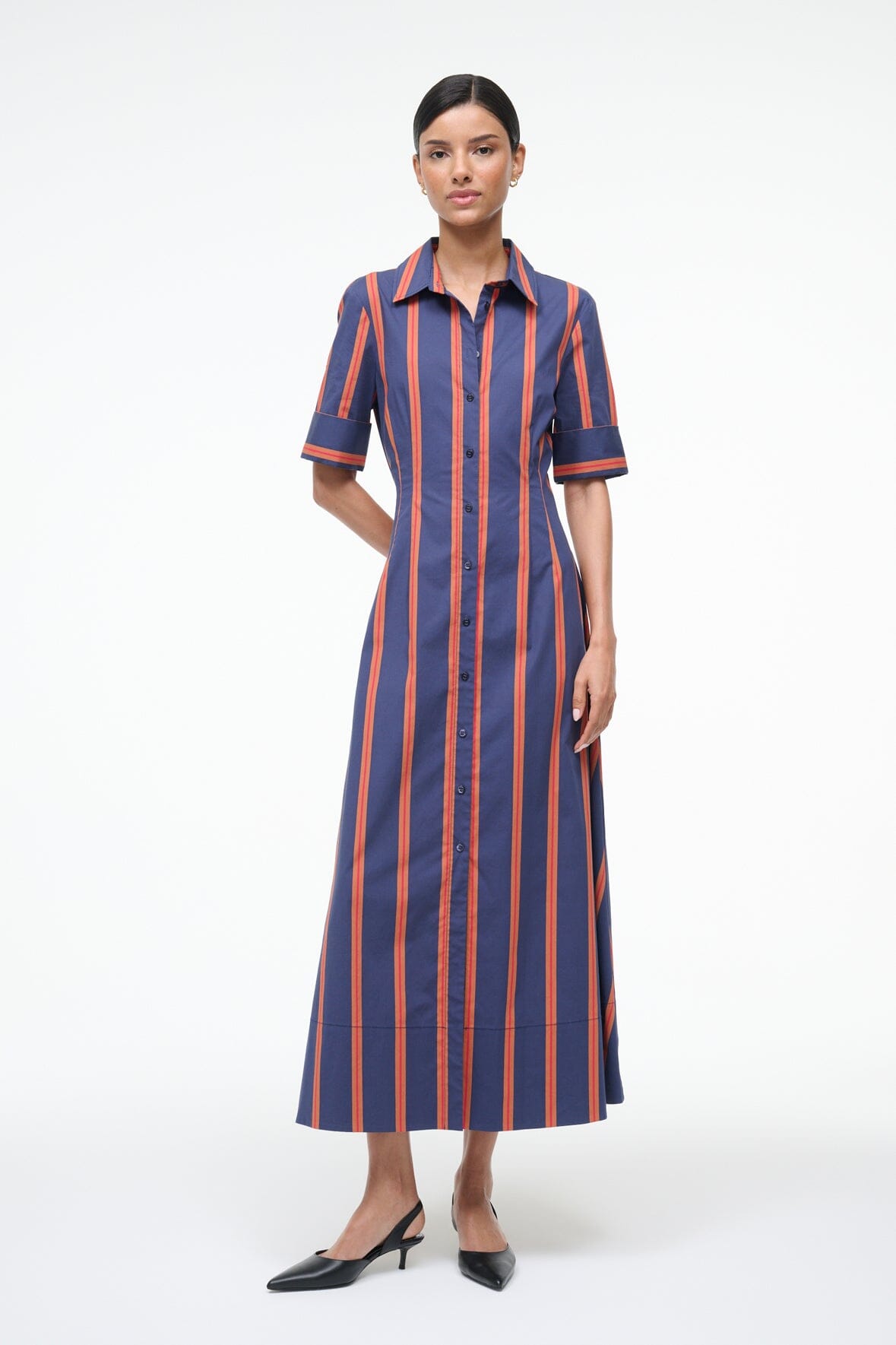 STAUD Sale Joan Dress Railroad Stripe