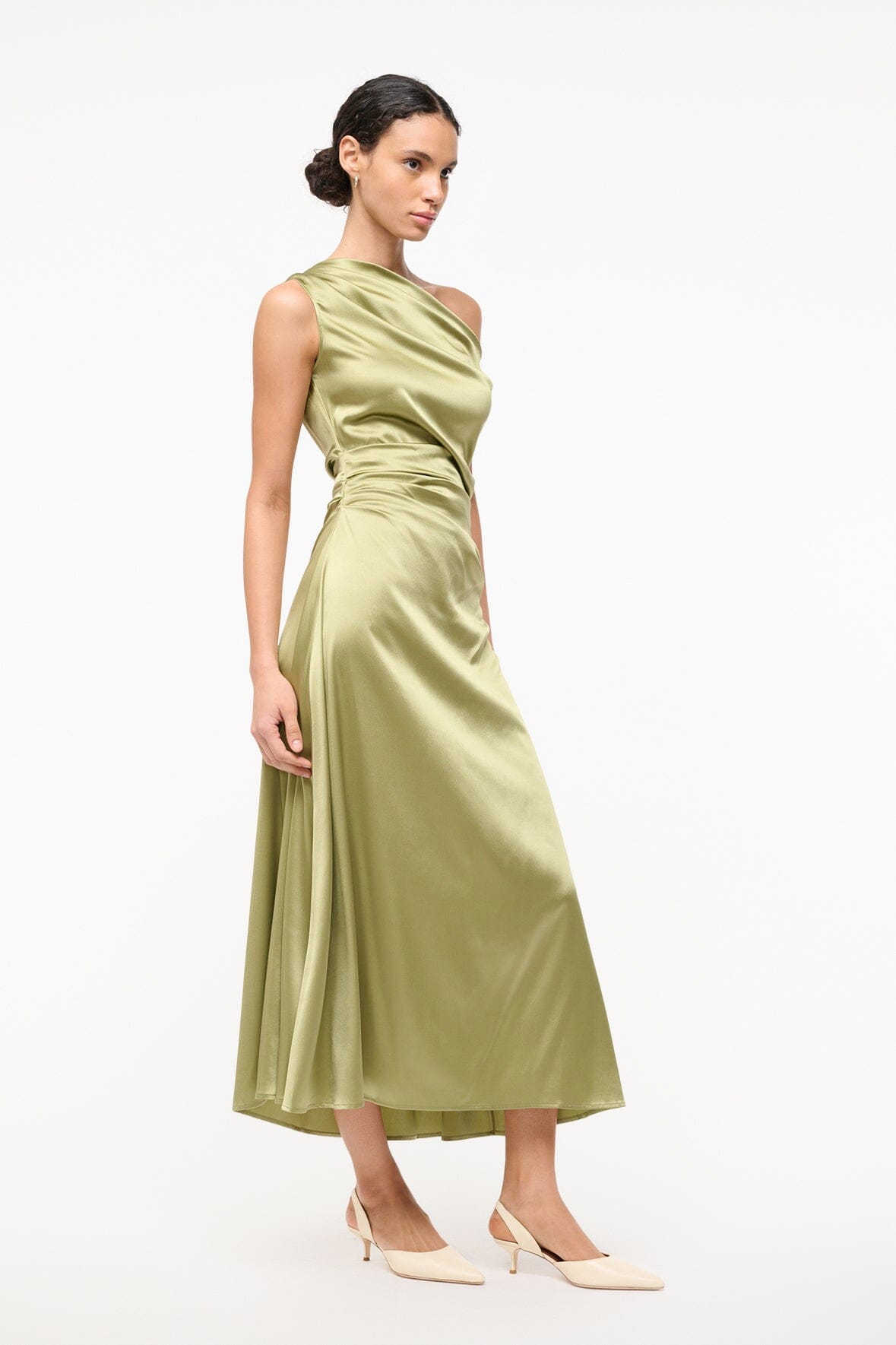 STAUD Sale Phare Silk Dress Moss