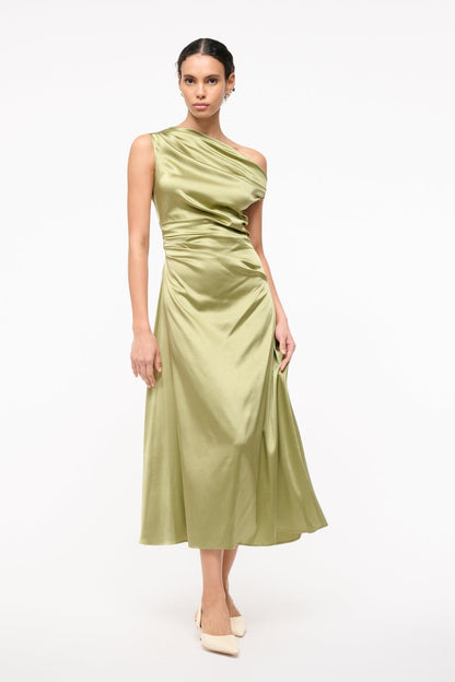 STAUD Sale Phare Silk Dress Moss
