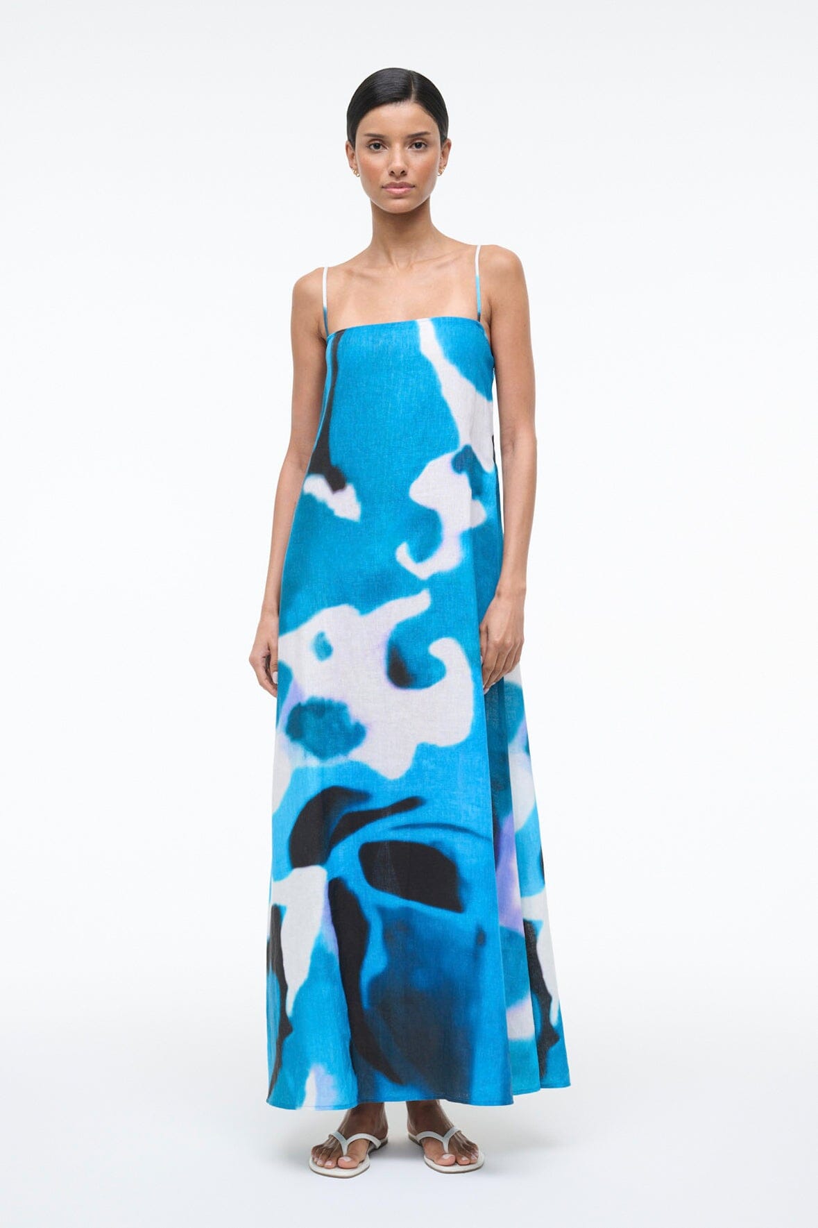 STAUD Sale Laura Linen Dress Blue Haze