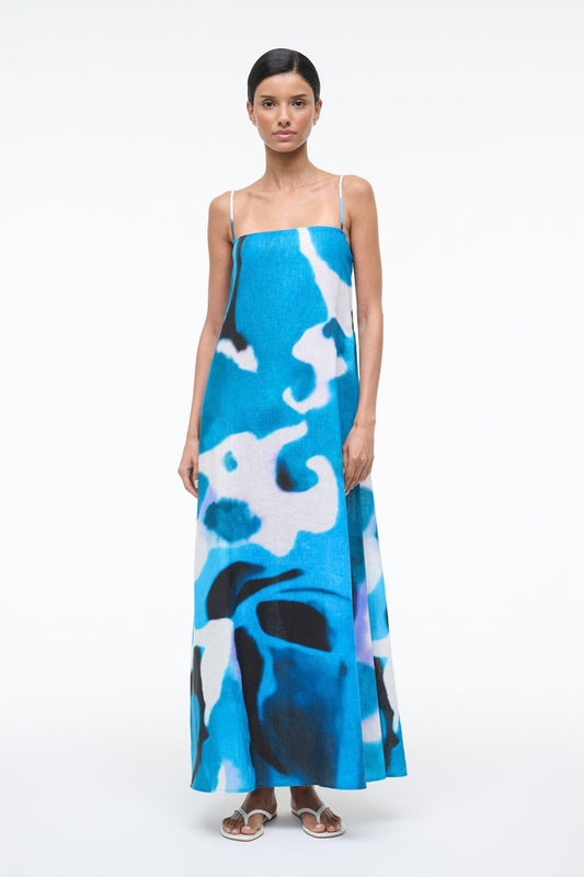 STAUD Sale Laura Linen Dress Blue Haze