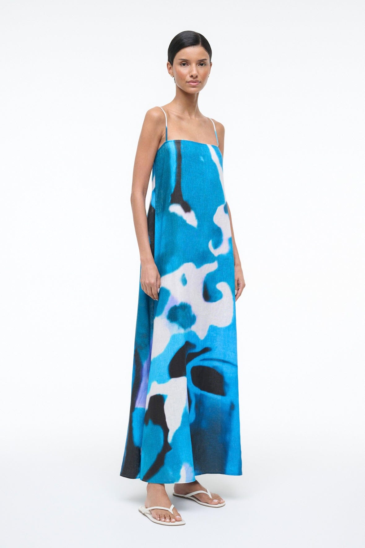 STAUD Sale Laura Linen Dress Blue Haze