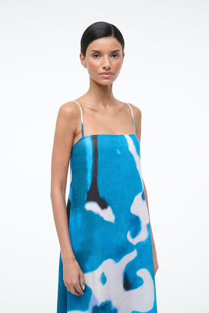 STAUD Sale Laura Linen Dress Blue Haze
