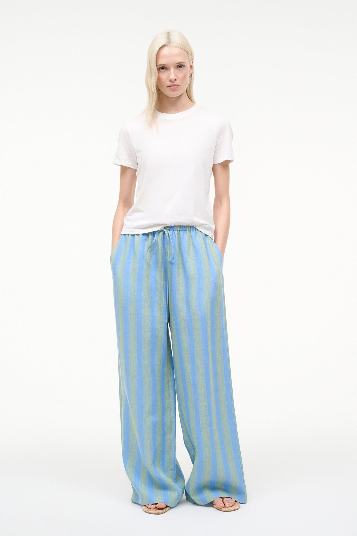 STAUD Sale Mateo Linen Pant Seaport Stripe