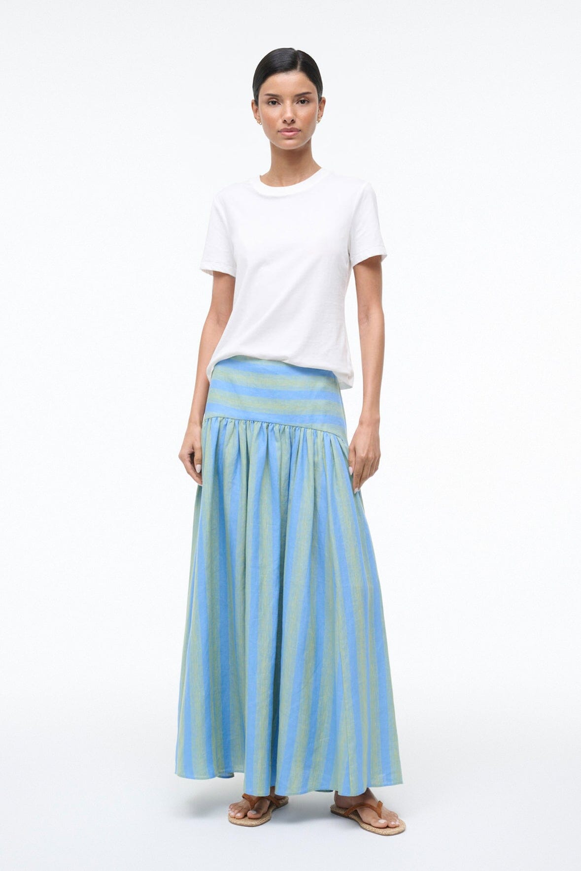 STAUD Sale Procida Linen Skirt Seaport Stripe
