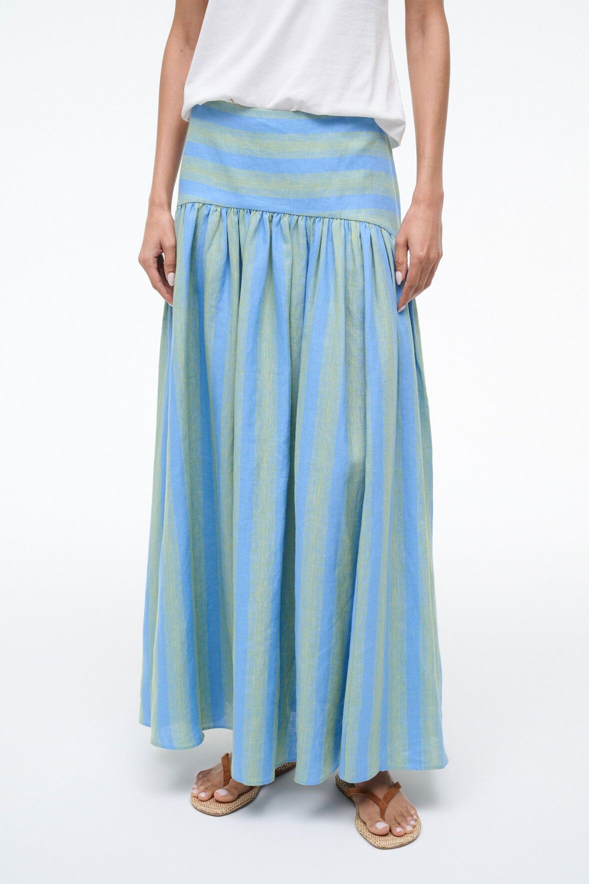 STAUD Sale Procida Linen Skirt Seaport Stripe
