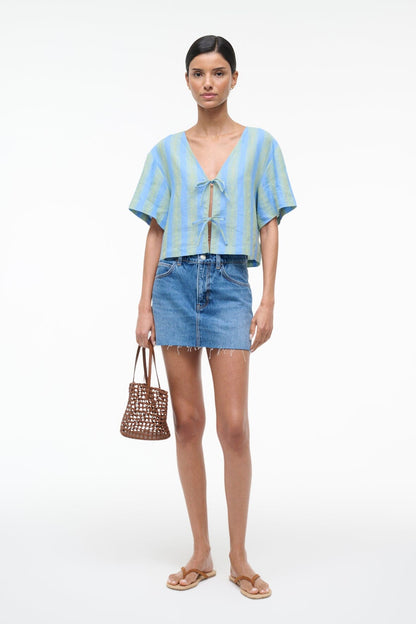 STAUD Sale Ava Linen Top Seaport Stripe
