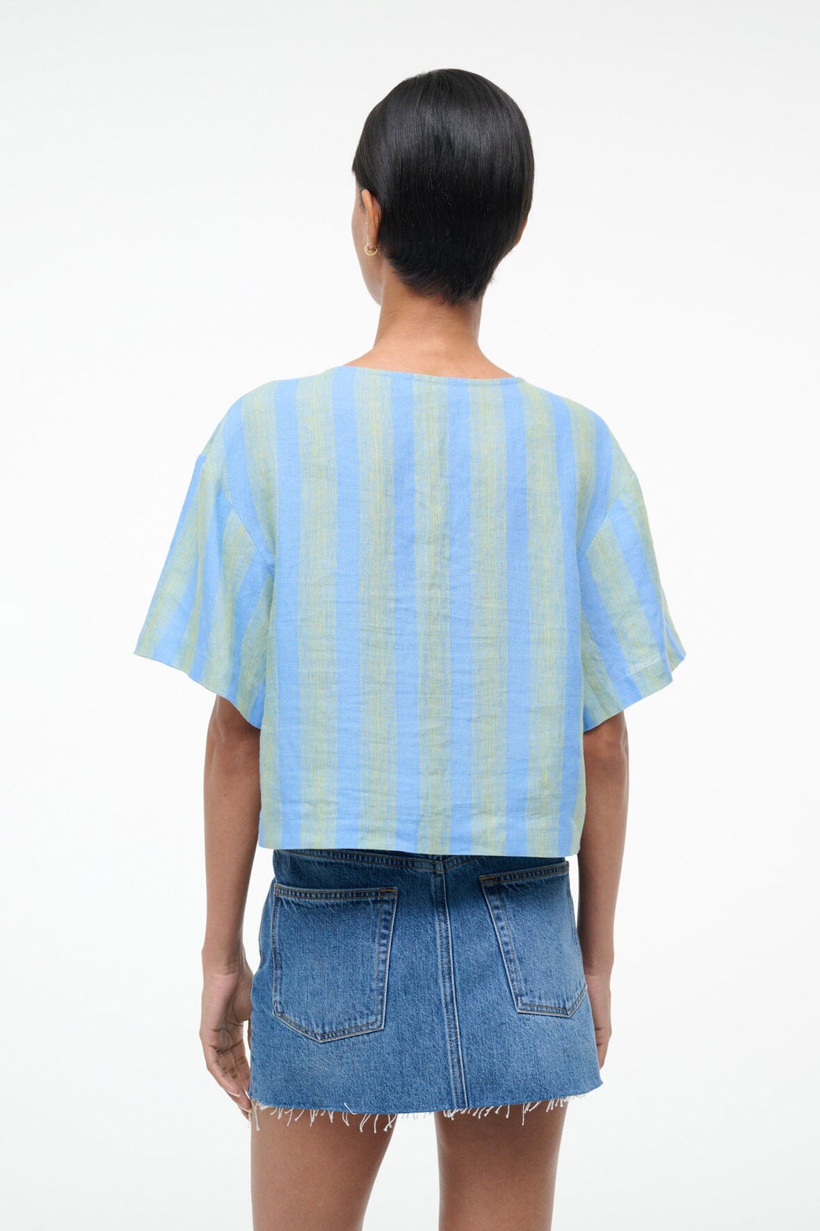 STAUD Sale Ava Linen Top Seaport Stripe