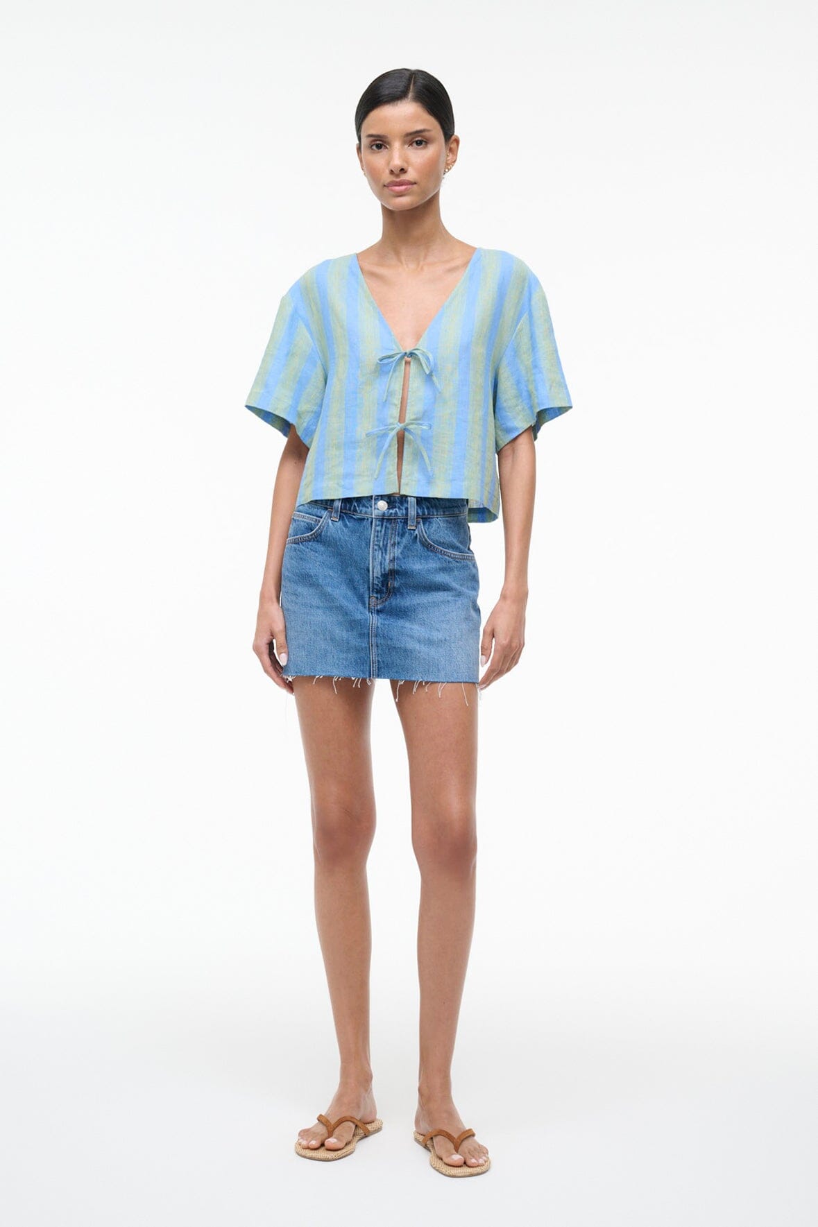 STAUD Sale Ava Linen Top Seaport Stripe