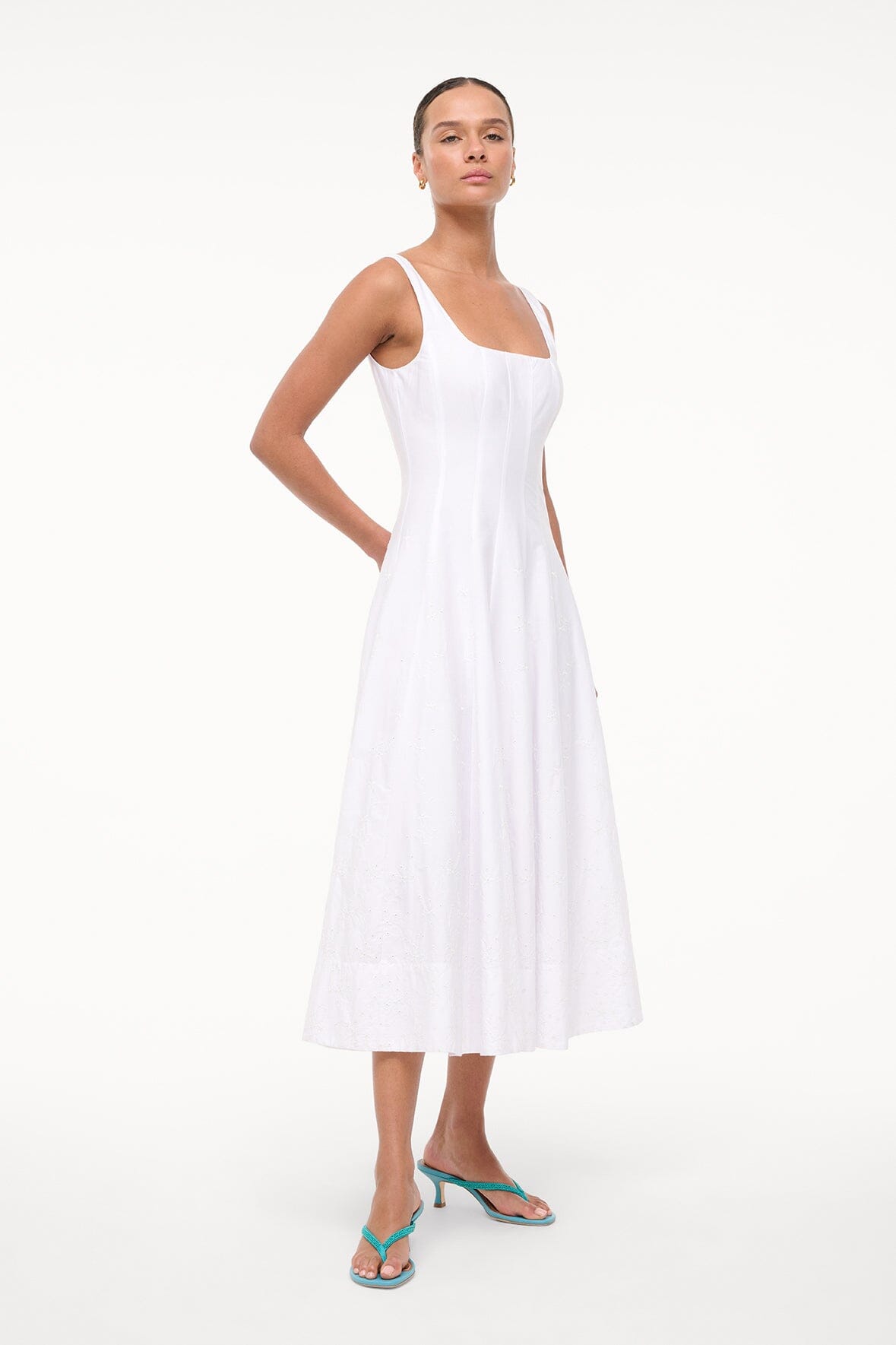 STAUD Sale Wells Dress White Embroidery